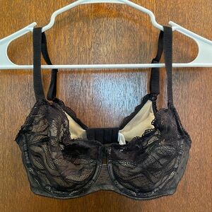 Wacoal 855115 Black Sheer Lace Unlined Full Coverage Bra Size US 32DD